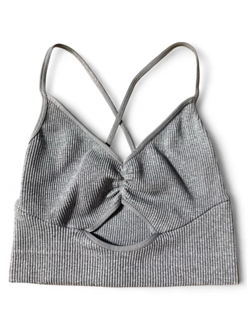 FP Movement by Free People Heather Grey Ribbed Ruched Cutout Bralette